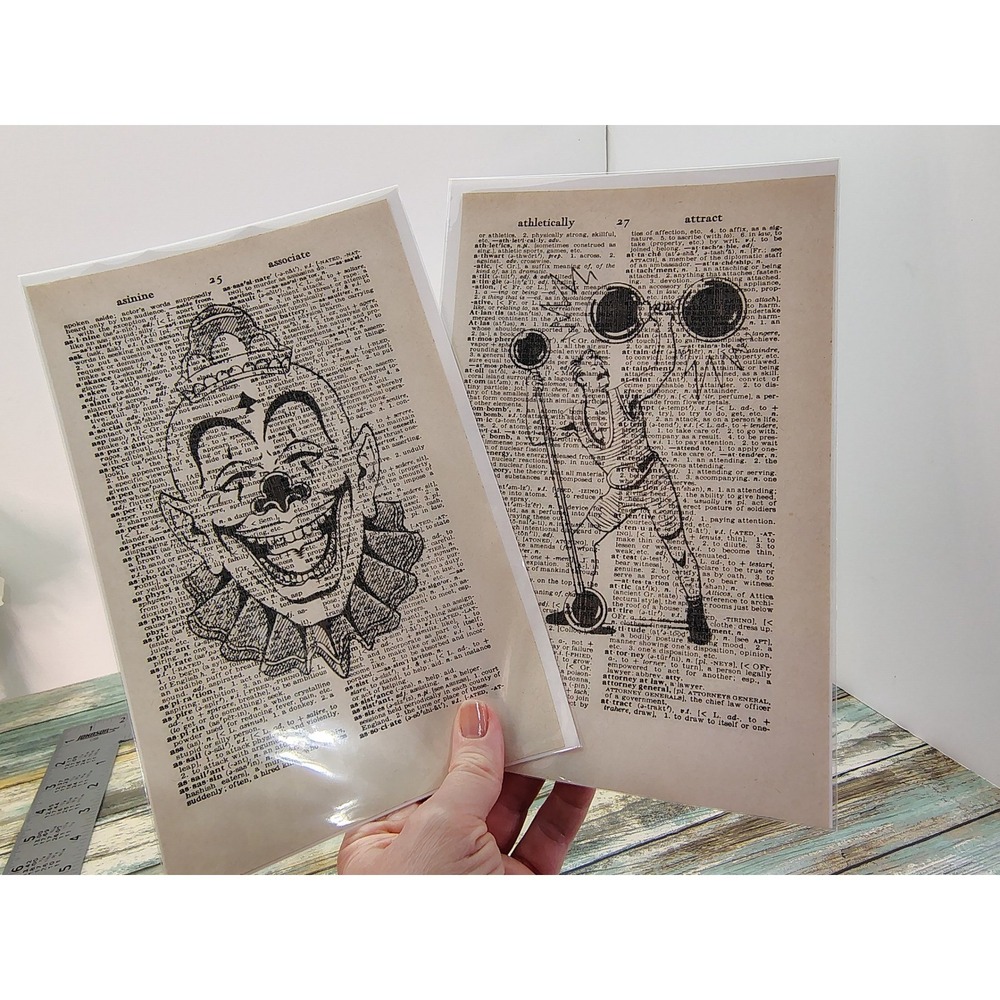 Circus‎ Acts Strongman Clown Vintage Dictionary Page Decor Carnival Style 2pgs